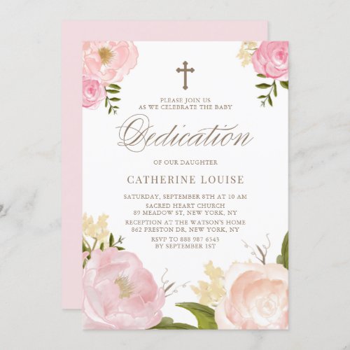 Watercolor Blush Pink Peony Floral Baby Dedication Invitation