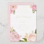 Watercolor Blush Pink Peony Floral Bat Mitzvah Foil Invitation<br><div class="desc">Invite family and friends to your event with this customizable gold foil Bat Mitzvah invitation. It features watercolor illustrations of roses, peonies, baby's breath, greenery and twigs. Personalize this blush pink Bat Mitzvah invitation by adding your own details. This gold foil Bat Mitzvah invitation is available in other foil colours....</div>