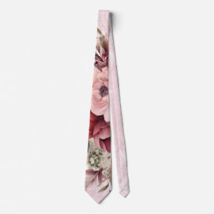 Watercolor Blush Pink Peony Marble Groomsmen Neck Tie