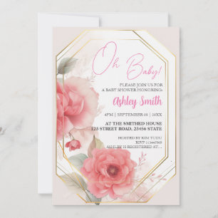 Watercolor Blush Pink Peony Watercolor Baby Shower Invitation