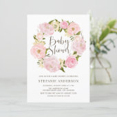 Watercolor Blush Pink Peony Wreath Baby Shower Invitation (Standing Front)