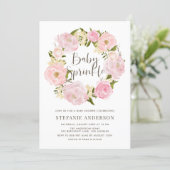 Watercolor Blush Pink Peony Wreath Baby Sprinkle Invitation (Standing Front)