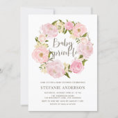 Watercolor Blush Pink Peony Wreath Baby Sprinkle Invitation (Front)