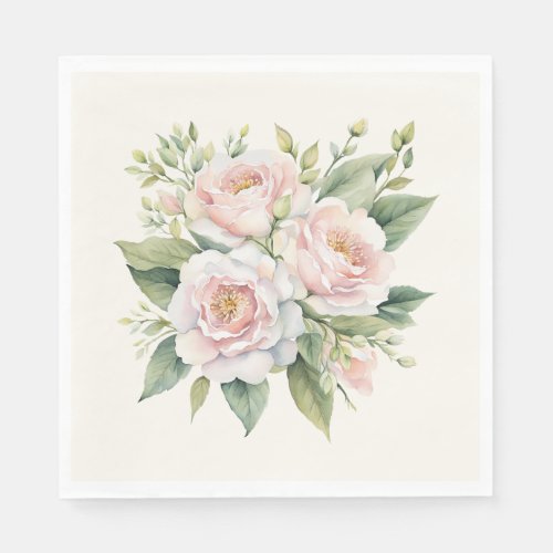 Watercolor Blush Pink Rose Bouquet Napkins