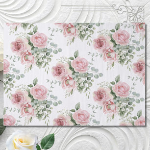 Watercolor Blush Pink Rose Decoupage  Tissue Paper