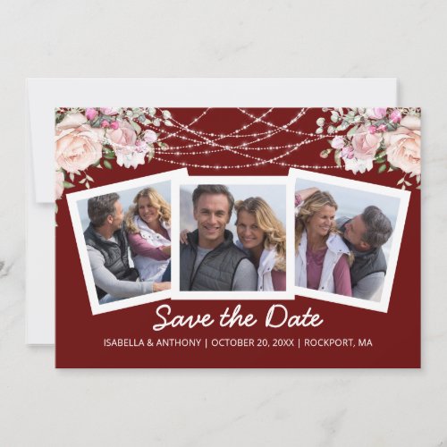 Watercolor Blush Pink Rose Floral Burgundy 3_Photo Save The Date