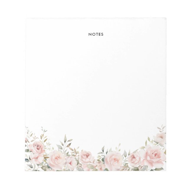 Watercolor Blush Pink Rose Flowers Personized Note (Front)