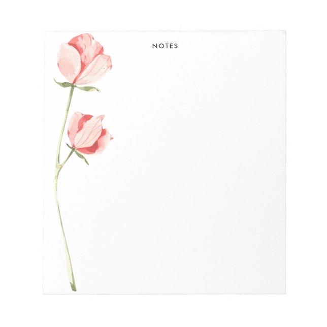 Watercolor Blush Pink Rose Flowers Personized Notepad (Front)