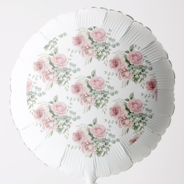 Watercolor Blush Pink Rose Pattern Balloon (Front)