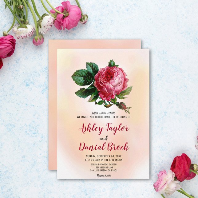 Watercolor blush pink rose romantic floral Wedding Invitation (Creator Uploaded)
