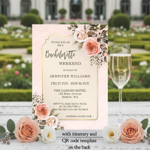 Watercolor Blush Pink Roses Bachelorette Weekend Invitation