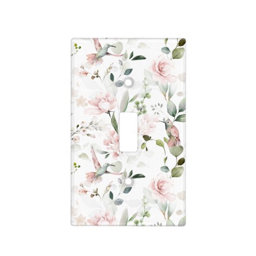 Watercolor Blush Pink Roses Hummingbirds Greenery Light Switch Cover