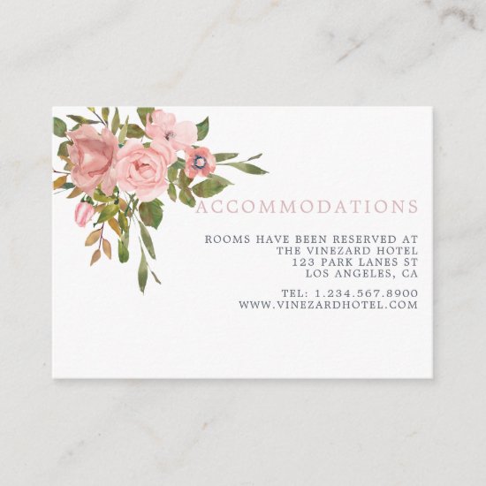 Watercolor Blush Pink Roses Wedding Accommodations Enclosure Card
