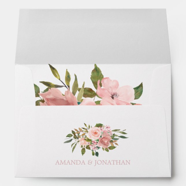 Watercolor Blush Pink Roses Wedding Envelope (Back (Bottom))