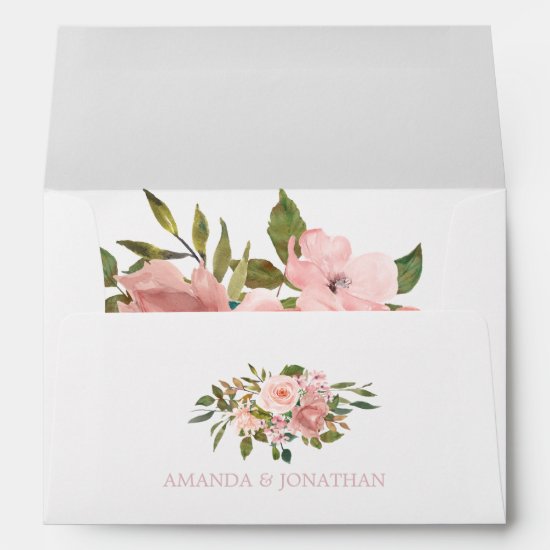 Watercolor Blush Pink Roses Wedding Envelope