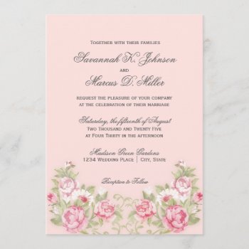 Watercolor Blush Pink Roses Wedding Invitations by WillowTreePrints at Zazzle