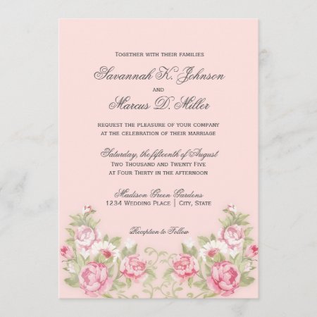 Watercolor Blush Pink Roses Wedding Invitations