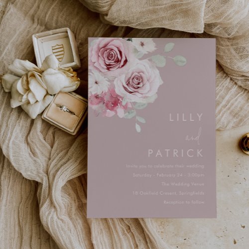 Watercolor Blush Pink  Sage Floral Wedding Invitation