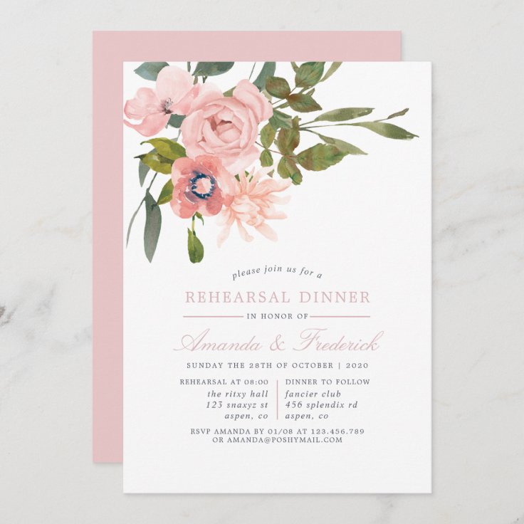 Watercolor Blush Pink Wedding Rehearsal Dinner Invitation | Zazzle