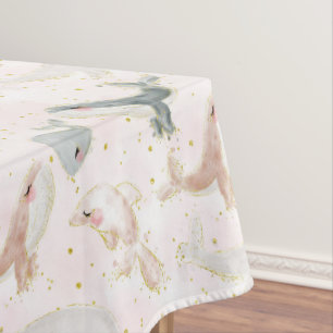 Watercolor Blush Pink Whale Dolphin Ocean Sea Girl Tablecloth
