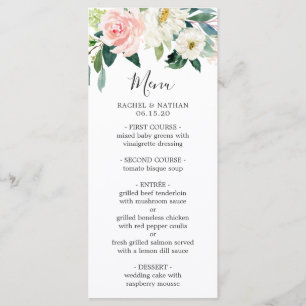 Watercolor Blush Pink & White Bloom Floral Wedding Menu