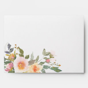 Watercolor Blush Pink Yellow Floral Flower Wedding Envelope