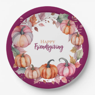 Watercolor Blush Pumpkins Autumn Leaf Frame Design Paper Plates