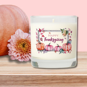 Watercolor Blush Pumpkins Berry Autumn Leaf Frame Scented Candle