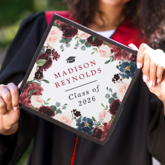Watercolor Blush Red Blue Floral 2026 Graduation Cap Topper