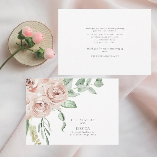 Watercolor Blush Rose Celebration of Life Invitation (Creator Uploaded)