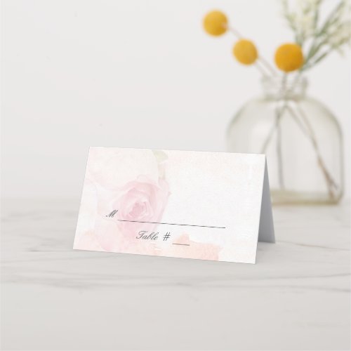 Watercolor Blush Rose  Folded Place Card
