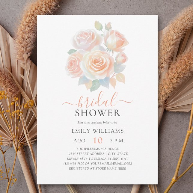 Watercolor Blush Rose Gold Garden Bridal Shower Invitation (Creator Uploaded)