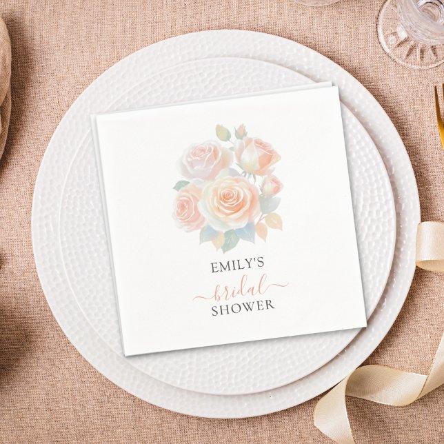 Watercolor Blush Rose Gold Garden Bridal Shower Napkins (Creator Uploaded)