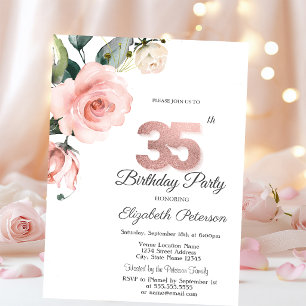 Watercolor Blush Roses 35th Birthday Invitation