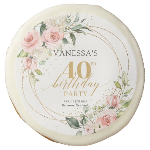 Watercolor Blush roses eucalyptus 40th Birthday  Sugar Cookie