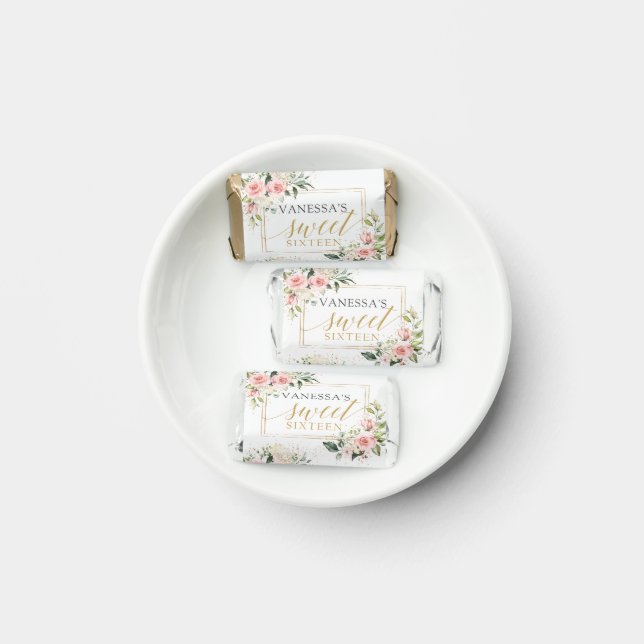 Watercolor Blush roses eucalyptus gold sixteen Hershey's Miniatures (Plate)