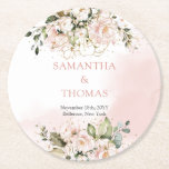 Watercolor Blush roses eucalyptus gold wedding Round Paper Coaster<br><div class="desc">Get ready to elevate your wedding celebration with these enchanting Watercolor Blush Roses Eucalyptus Gold Round Paper Coasters! Perfect for adding a touch of elegance and whimsy to your special day, these coasters feature intricate watercolor blush roses and vibrant eucalyptus leaves with a touch of gold detailing that exudes sophistication....</div>