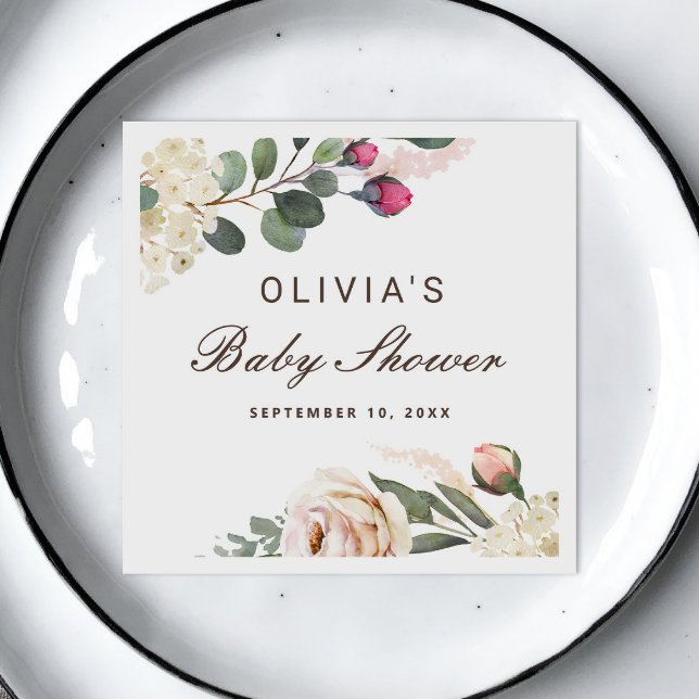 Watercolor blush roses. Garden floral baby shower  Napkins (Creator Uploaded)