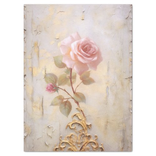 Watercolor blush roses gold Victorian ornaments Tissue Paper