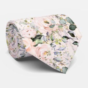 Watercolor Blush Roses Peonies Hydrangeas Neck Tie