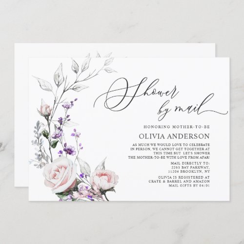 Watercolor Blush Roses Virtual Baby Shower by Mail Invitation