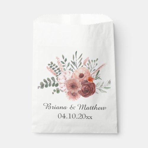 Watercolor Blush Rust Floral Wedding Favor Bag