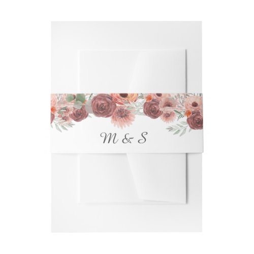 Watercolor Blush Rust Floral Wedding Invitation Belly Band