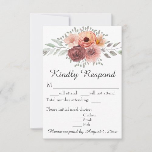 Watercolor Blush Rust Floral Wedding RSVP Card