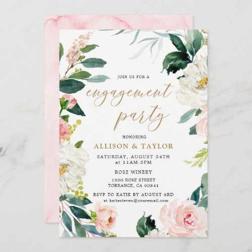 Watercolor Blush Rustic Engagement Party Invitation