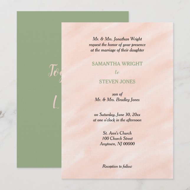 Watercolor Blush Sage Green Wedding Invitation (Front/Back)