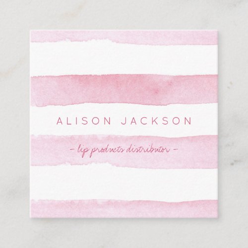 Watercolor blush stripes lip product distributor square business card