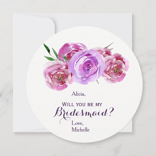 Watercolor blush violet peony bouquet bridesmaid invitation