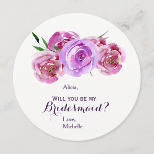 Watercolor blush violet peony bouquet bridesmaid invitation