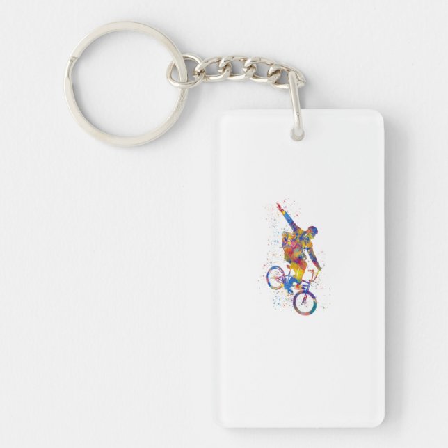 Watercolor bmx rider keychain (Front)